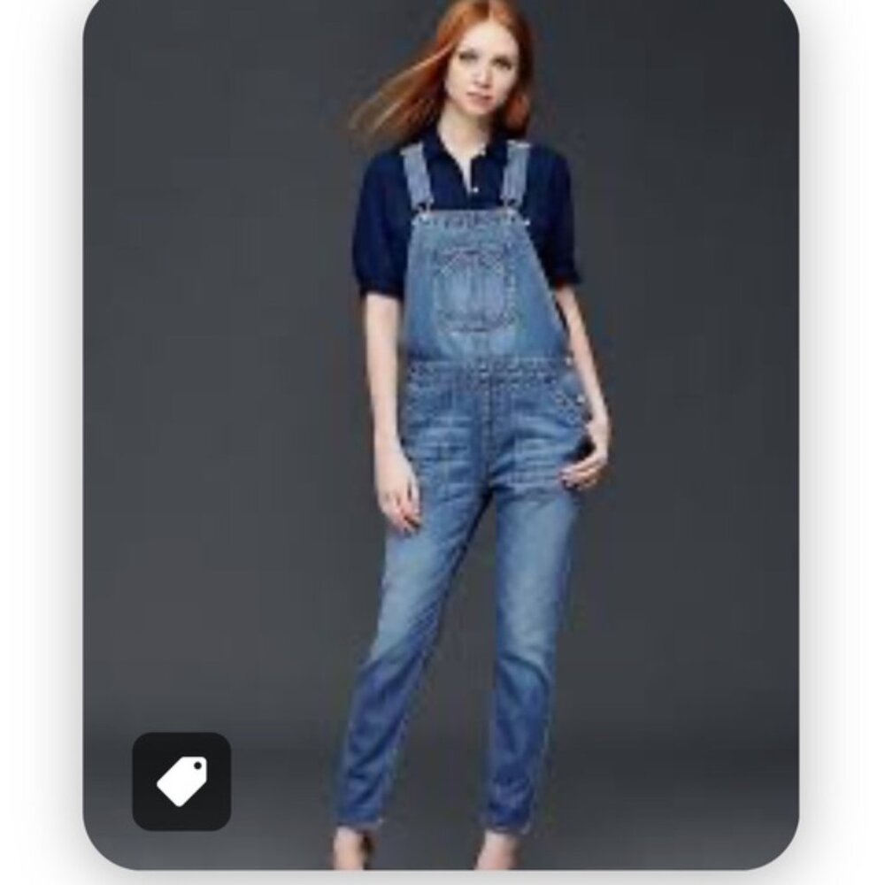 GAP Denim Slouch Ankle Overalls Woman 26 Blue Utility Streetwear Preppy Coastal